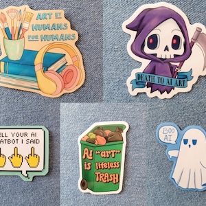 Anti AI stickers - support human artists, artists against AI water resistant vinyl sticker