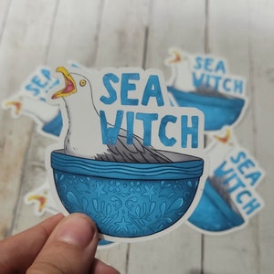 Seagull in a bowl transmogrification Sea Witch sticker