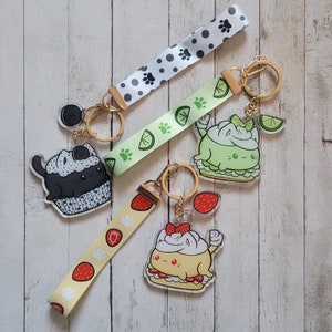Kawaii dessert cats lanyard acrylic charm keychains