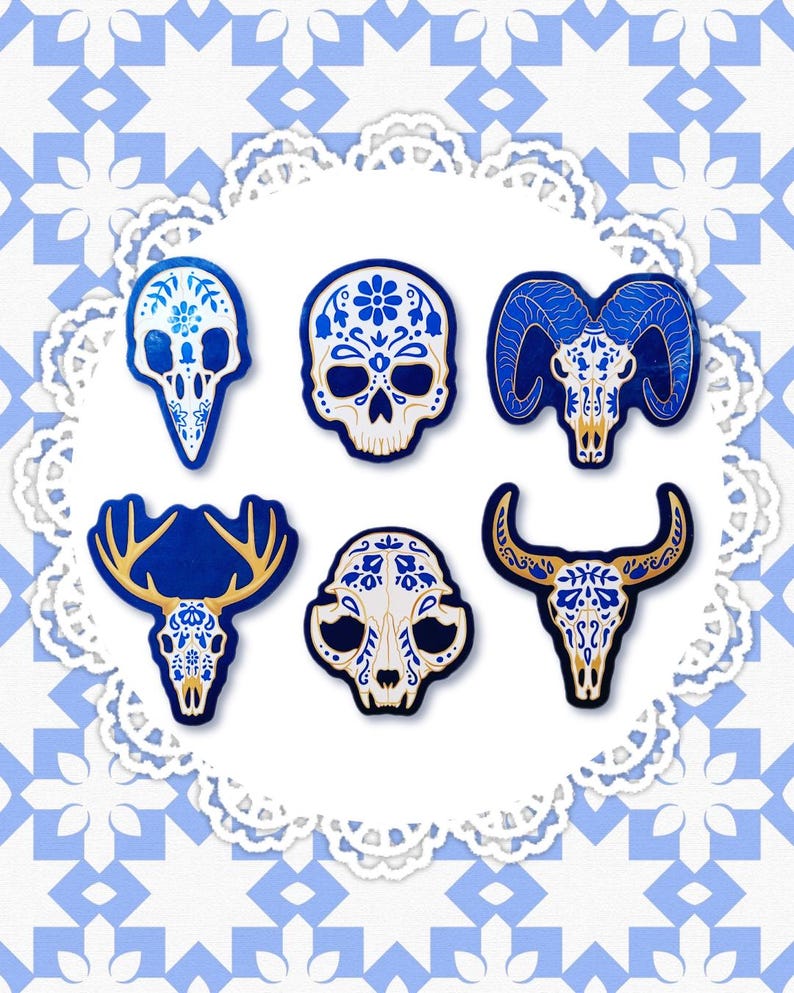 Delft Pattern Animal Skull Stickers - Oddities Aesthetic Dark Academia ...
