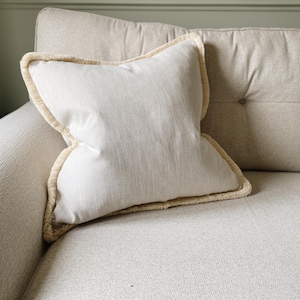 Cream Fringe Throw Square Complete Cushion, Herringbone Cushion, Decorative Neutral Cushions, Large Scatter Cushion, 12 Size Options