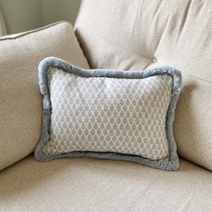 Blue Fringe Leaf Print Lumbar Oblong Complete Cushion, Block Print Cushion, Decorative Cottage Core Cushions, Large Cushion, 12 Size Options