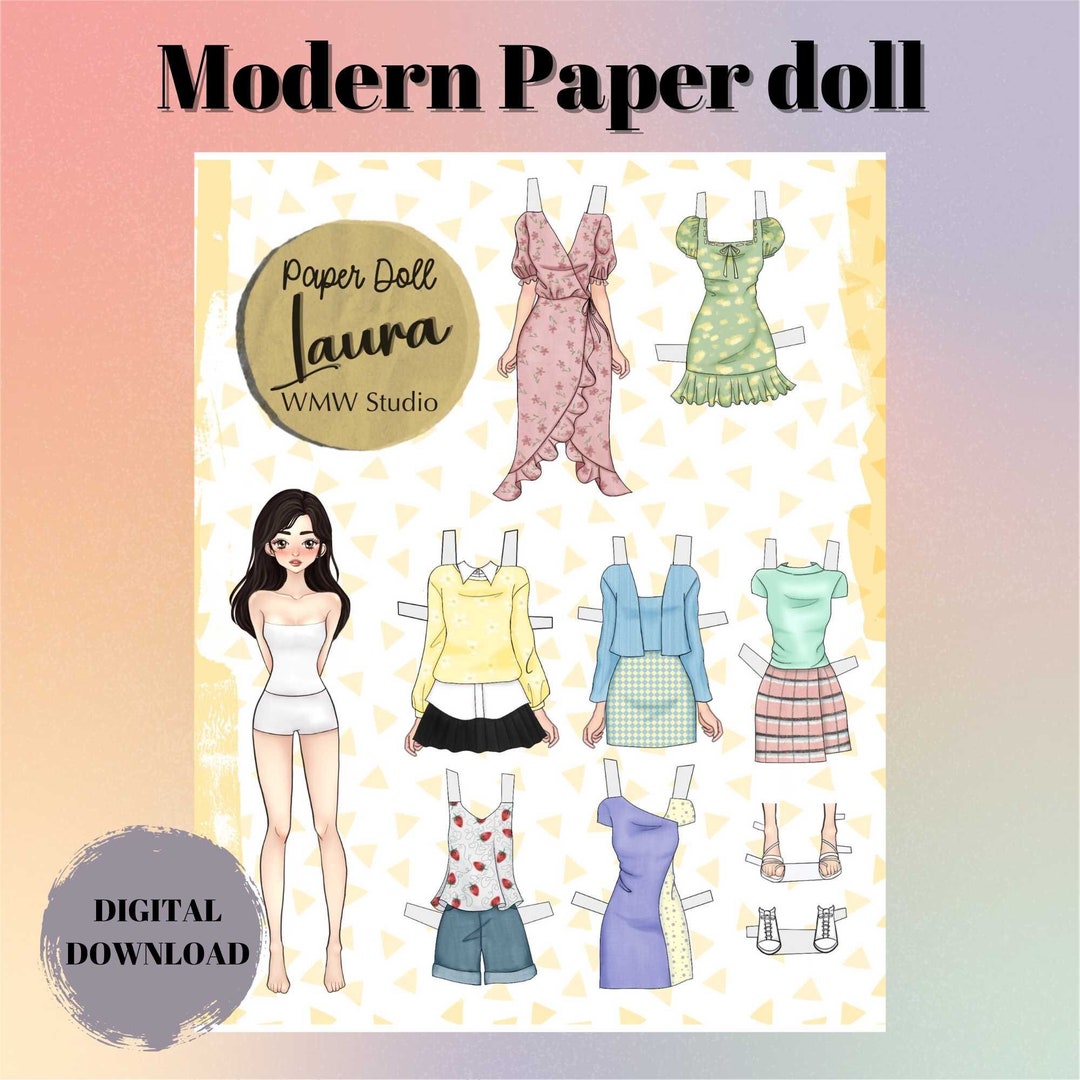 Modern Paper Doll Printable Paper Doll Instant Download - Etsy