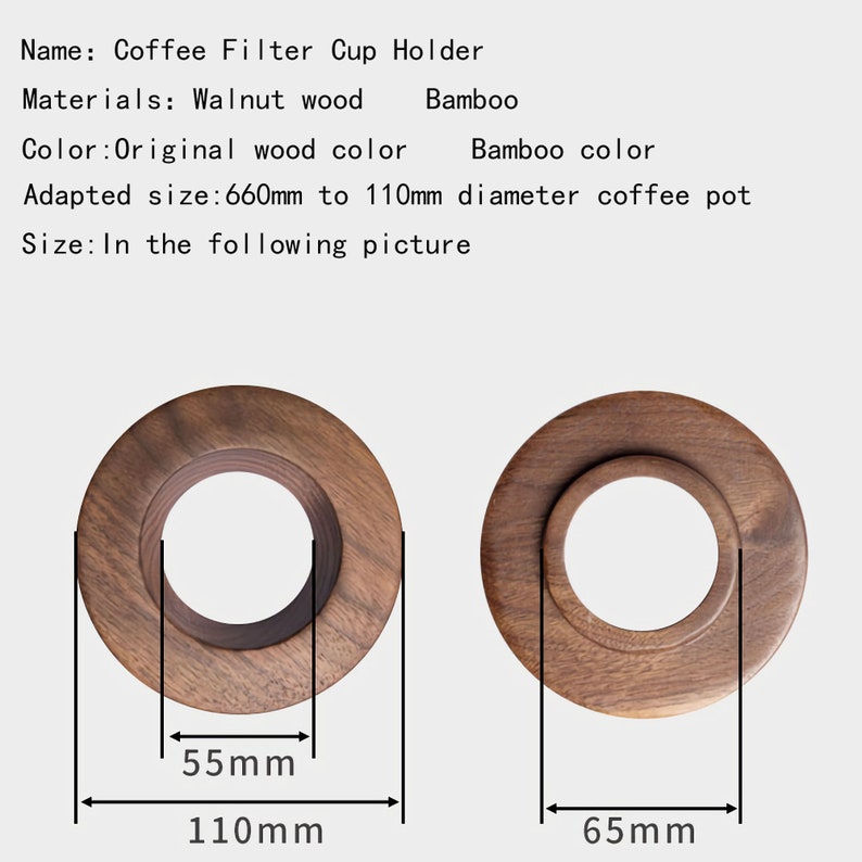 Coffee Filter Cup Holder Made of Walnut Wood and Bamboo is Suitable for