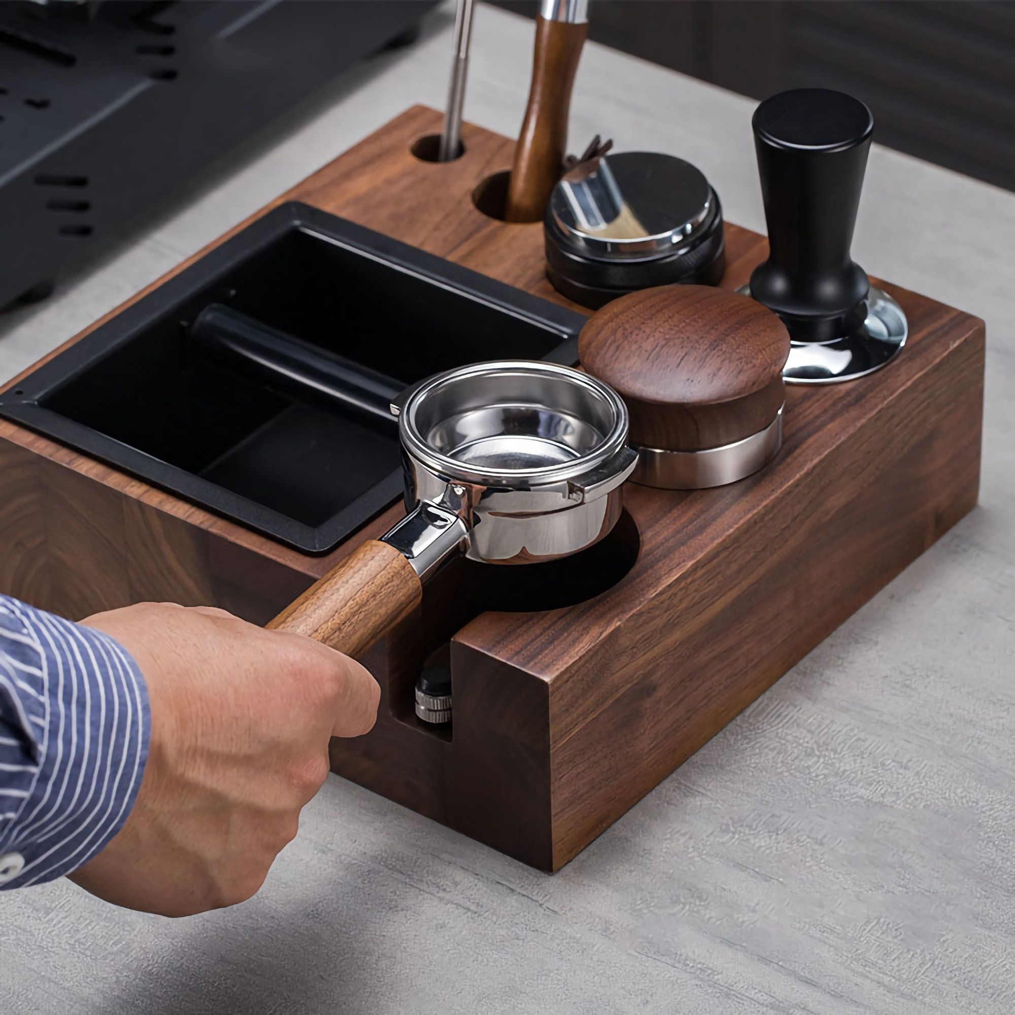 Wooden Espresso Tamp Station Knock Box With Removable Metal Etsy