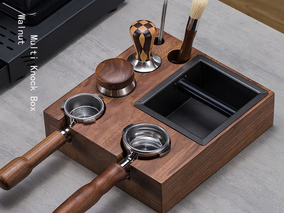 Wooden Espresso Tamp Station Knock Box With Removable Metal Basket for 51 Mm53 Mm,58 Mm and 58.5