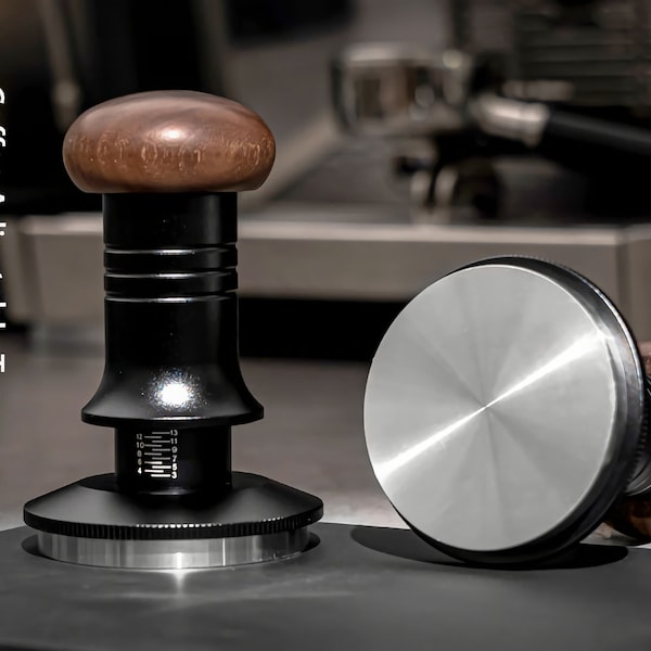 Handmade espresso coffee adjustable tamper made of walnut,stainless steel Base,Walnut wood，51/53/58 mm Portafilters.