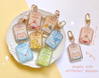 Minion omamori epoxy keychain stickers |  fat cat shiba chocobo korpokkur carbuncle snowflake startbird FFXIV FF14