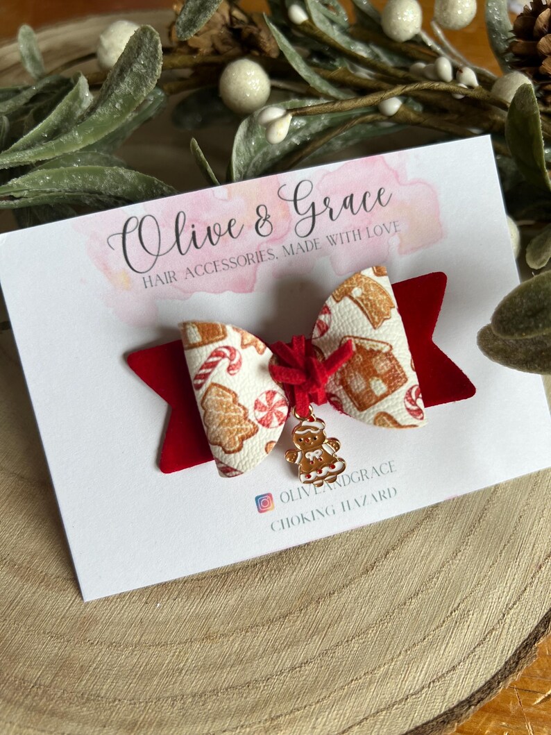 Red Gingerbread Charm Christmas Hair Bow Stocking Filler Advent