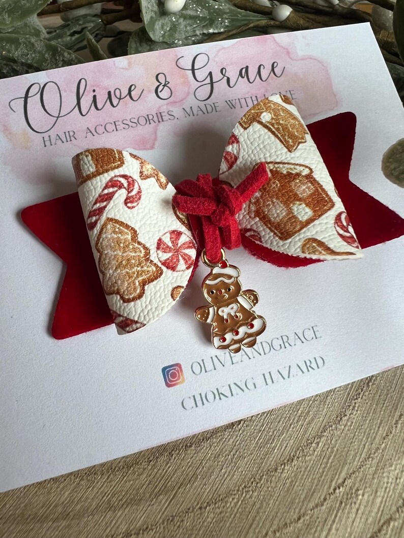 Red Gingerbread Charm Christmas Hair Bow Stocking Filler Advent