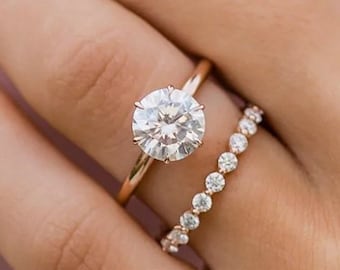 2Ct Round Brilliant Cut Moissanite Engagment Ring Sets, Solitaire Rose Gold Wedding Bridal Set, Matching Band, Anniversary Gidt Ring For Her