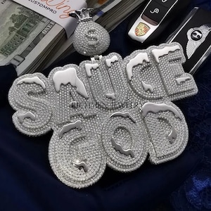 Iced Out SAUCE GOD Custom VVS1 Moissanite Pendant 925 Sterling Silver Pendant,Customized Jewelry, Hip Hop pendant, Hip Hop Jewelry Pendant