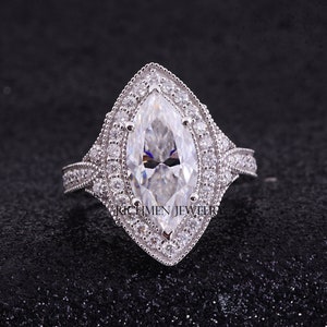 Marquise Cut Moissanite Engagement Ring, 14k Gold Vintage Engagement Ring, Moissanite Promise Ring For Her, Art Deco Moissanite Wedding Ring