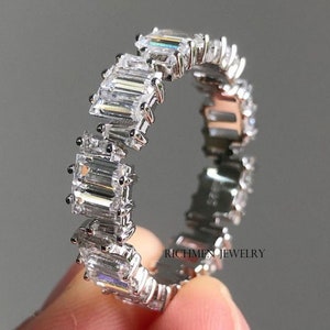 Alliance éternité diamants moissanite taille baguette pour femme, Alliance anniversaire en or massif 14 carats, Alliance assortie, Alliance
