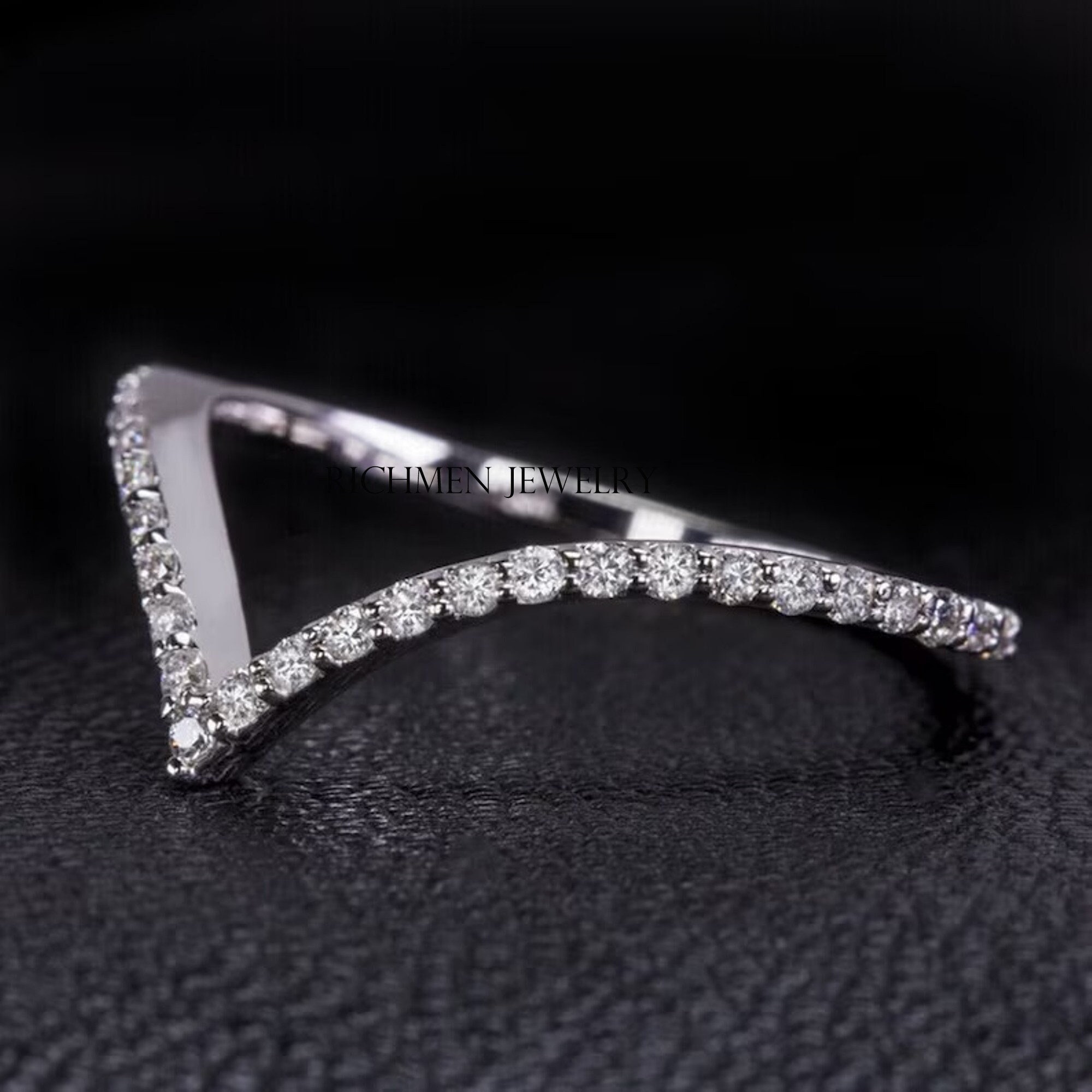 Curved Wedding Band Pear Shaped White Gold Diamond Moissanite Wedding