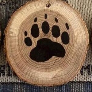 Wooden Bear paw print ornament