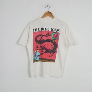 Maglietta vintage del cartone animato americano Tintin The Blue Lotus