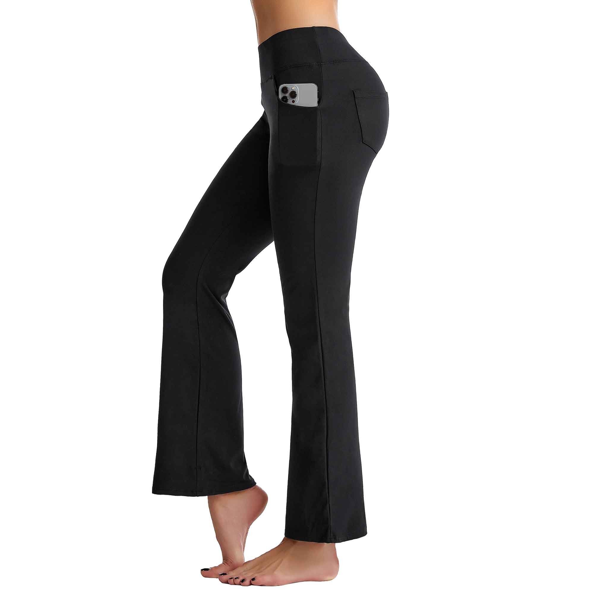 High Waist Women Fold Over Waistband Stretchy Cotton Blend Yoga Pants with  A Wide Flare Leg Trouser Pants Boot Cut Jogger Workout Trouser