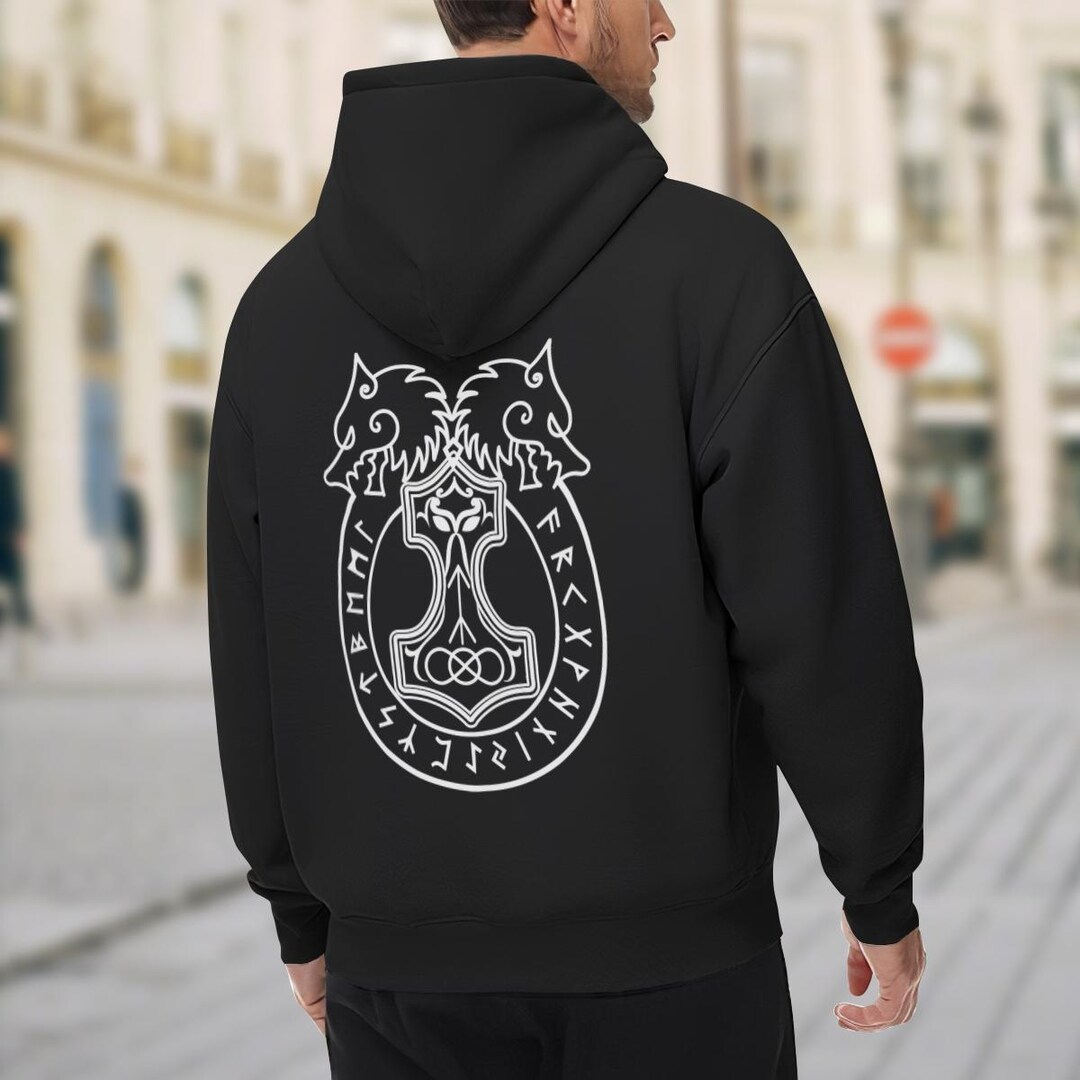 Viking 3D Tattoo Hoodies, Norwegian Mythology Mjolnir Streetwear Casual