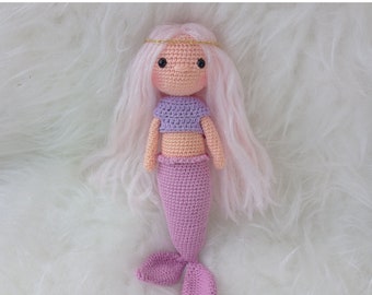 Cadeau d'anniversaire sirène pour fille, poupée en peluche faite main au crochet portable / petite-fille / baby shower unique - vente