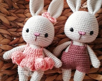 Personalized Crochet Bunny Doll Ballerina bunny , easter bunny, rabbit for sale, knitted animals , Personalized Easter Gift, Postpartum Gift