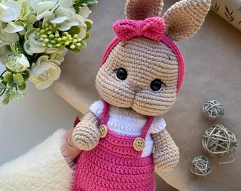 Personalized Crochet Bunny Doll Ballerina bunny , easter bunny, rabbit for sale, knitted animals , Personalized Easter Gift, Postpartum Gift