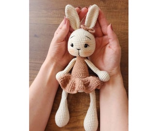 Ballerina bunny doll for baby girl gift, Crochet bunny personalized baby gift for girl, Easter Bunny Rabbit plush toy