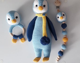 Penguin, Crochet Doll, Amigurumi Knitted penguin set, ,Baby Gift Set / 3 piece crochet penguin Crochet Animals, Newborn Set, penguin Toys