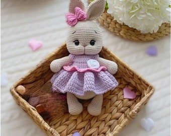 Personalized Crochet Bunny Doll Ballerina bunny , easter bunny, rabbit for sale, knitted animals , Personalized Easter Gift, Postpartum Gift