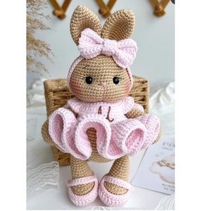 Personalized Crochet Bunny Doll Ballerina bunny , easter bunny, rabbit for sale, knitted animals , Personalized Easter Gift, Postpartum Gift