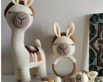 Alpaca Llama, Crochet Doll, Amigurumi Knitted Llama, ,Baby Gift Set / 3 piece crochet llamaCrochet Animals, Newborn Set,Llama Toys