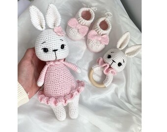 Conjunto para recién nacidos, juguetes para bebés personalizados, regalo de baby shower, conjunto de conejitos