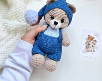 Personalized Crochet Bear Doll ,sleppy bear , easter bear, bear for sale, knitted animals , Personalized Easter Gift, Postpartum Gift