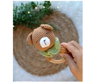 Crochet Bear Rattle/Teether, Holder, Pattern, PDF, English Bear Soft Rattle Crochet PDF Pattern, Easter Baby Gift,