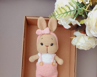 Personalized Crochet Bunny Doll Ballerina bunny , easter bunny, rabbit for sale, knitted animals , Personalized Easter Gift, Postpartum Gift