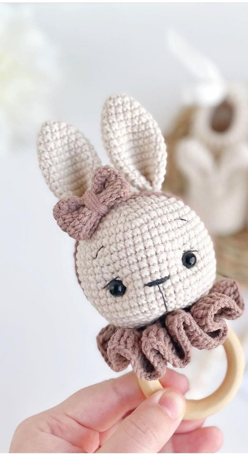 Bunny Soft Rattle Crochet PDF Pattern, Easter Baby Gift, Spring Rabbit First Toy DIY, Hare Toy English Tutorial for Beginners, Coney image 1