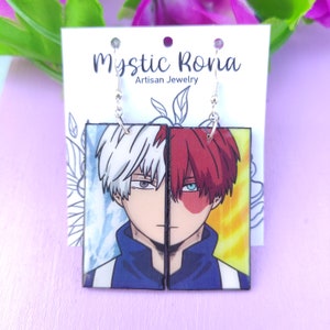 Kolczyki Todorok, Kolczyki BNHA, Kolczyki z anime, Kolczyki z drewna, Biżuteria dla geeków, Wyraziste, Prezenty