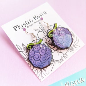 Purple Evil Fruit Earrings. Pirate Earrings. Anime Earrings. Pirate Fruit Earrings. Gear