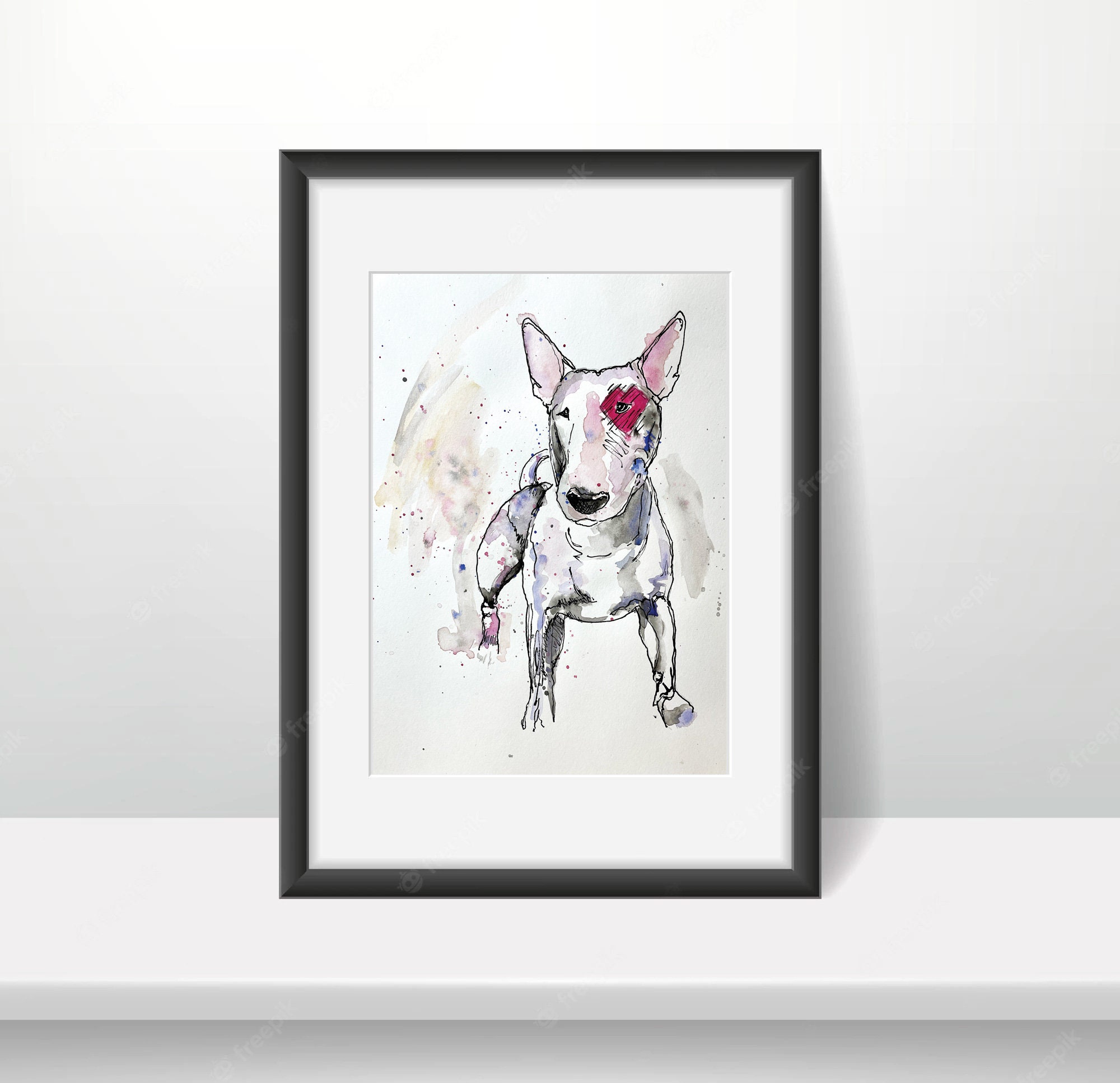 Bull Terrier Original Art Painting English Bull Terrier Ink Drawing Ink ...