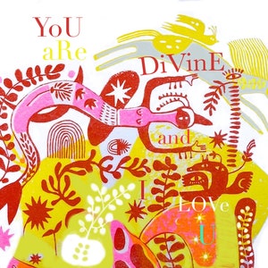 Wydruk artystyczny, Sztuka ścienna, Jesteś boska i kocham cię! Ilustracja Rachel Oldfield