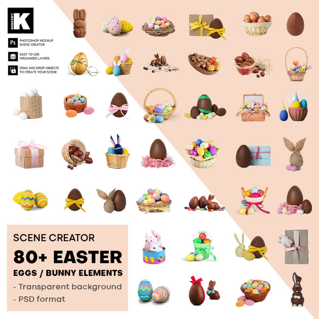 Rabbit Scene Maker Easter Bunny 80 PNG Scene Creator Elements Easter Egg Holiday Bunnies ...