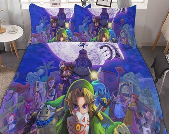 Zelda Game Housse de couette et taie d'oreiller parure de lit Four Seasons Grande housse de couette trois pièces