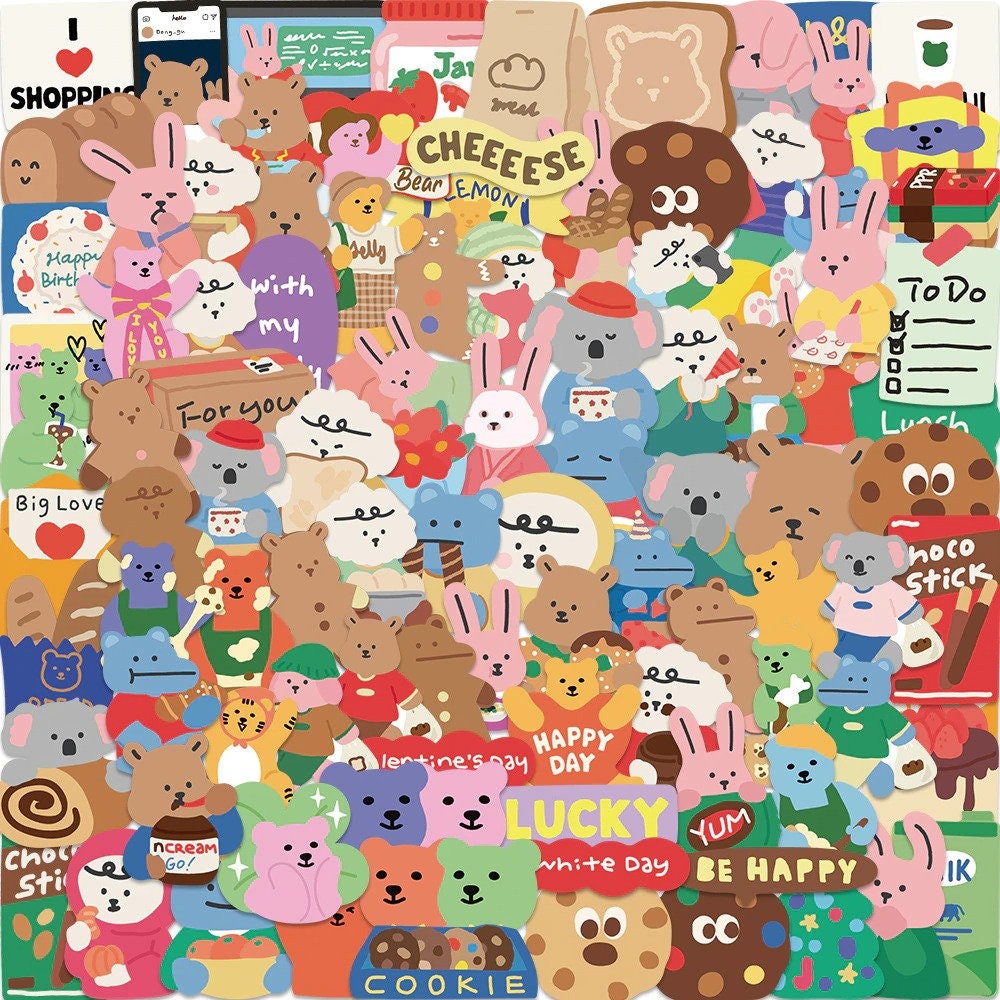 Korean Deco Stickers Sheet Kawaii Puppies, Bears, Hamsters and