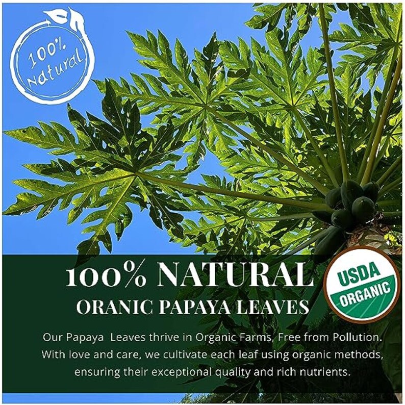 Organic Papaya Leaf Powder, 2.6oz, All Natural Green Papaya Leaves