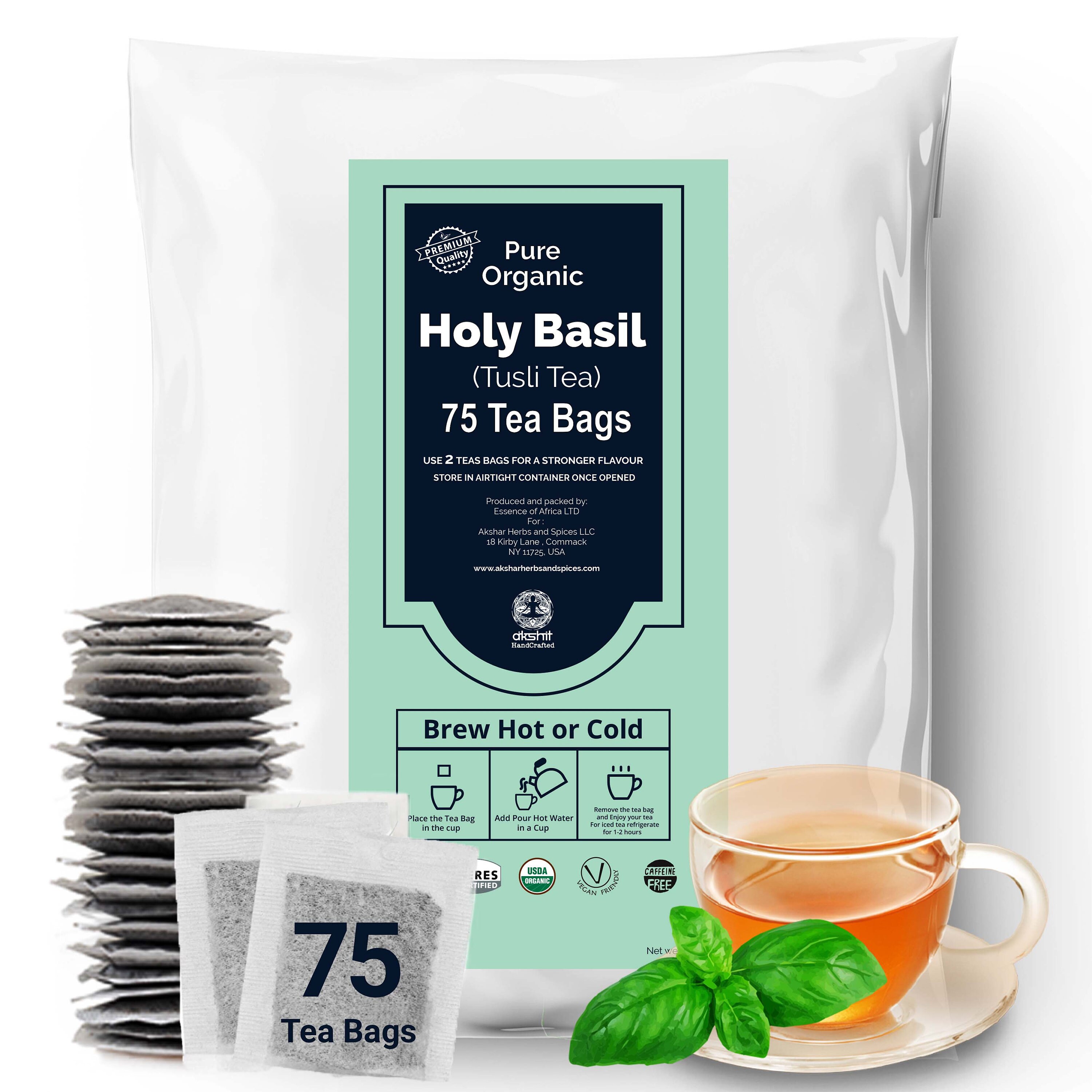 Holy Basil Tea 75 Bags, Dried Tulsi Herbsloose Leaf Tea, Organically