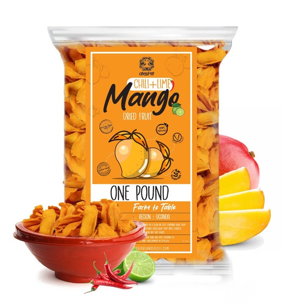 Organic Dried Mango, Chili Mango, 1 Pound, Unsweetened Dried Mango Slices, Dehydrated Mango, Fruit Snack, Healthy Snack for Kids and Adults