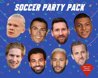 Fútbol - Paquete de fiesta de fútbol - Ronaldo, Messi, Neymar, Mbappé y más - Más de 25 carteles de jugadores de fútbol - Imprimibles para fiestas de cumpleaños de fútbol