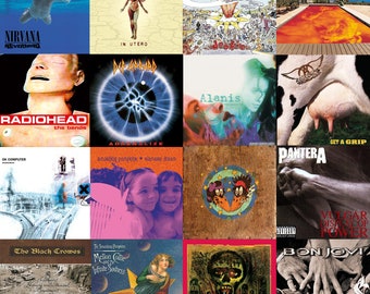 Classic 90 es Rock Album Cover Art Collage Kit (DIGITAL DOWNLOADS) 50 Stück, 4" x 4", Album Cover Wand, Rock and Roll Wandkunst
