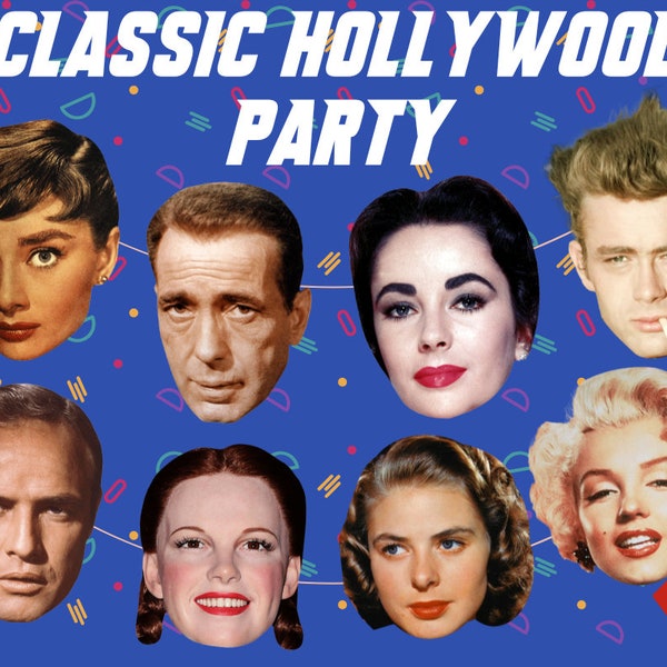 Découpes hollywoodiennes classiques et bannières de fête, stars de cinéma vintage imprimables, décorations de bricolage, fête des années 1940, fête des années 1950, fête du vieux Hollywood