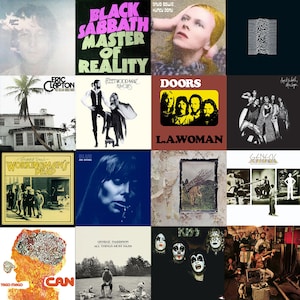 CLASSIC 1970's Rock Album Cover Art Collage Kit (DOWNLOAD DIGITALI) 70 pezzi, 3000 x 3000 px, Album Cover Wall, 70s Rock and Roll wall art